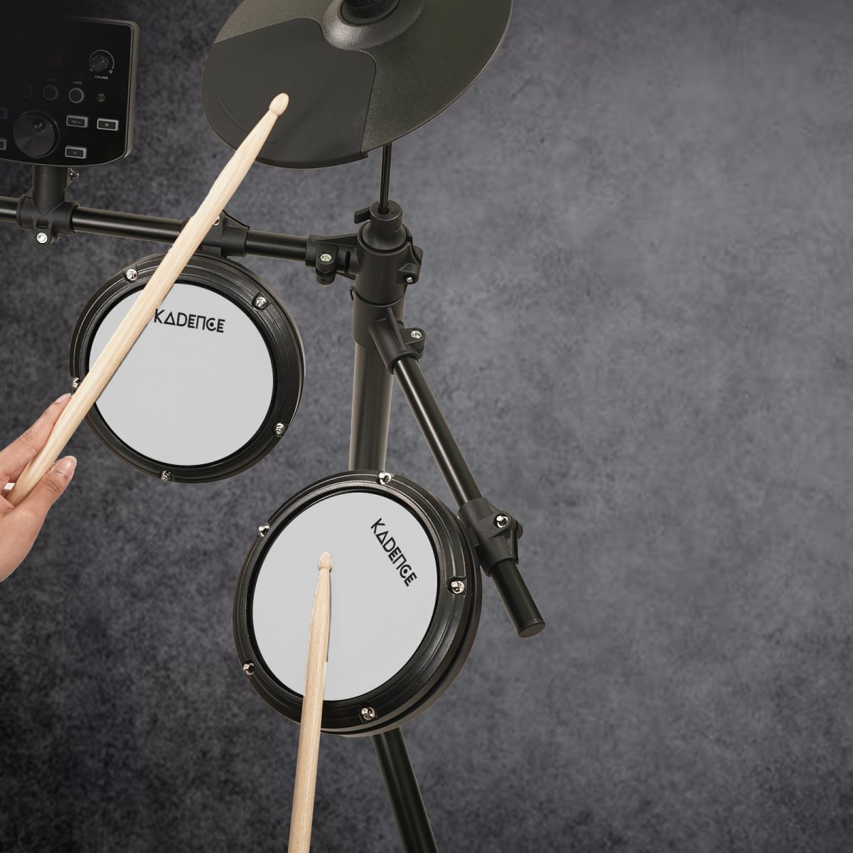 Kadence 7-Piece Electronic Drum Set – Beginner Electric Kit with Mesh Pads, Headphones, Sticks, Pedals, Bluetooth & LED Display (MD200A) - Image 4