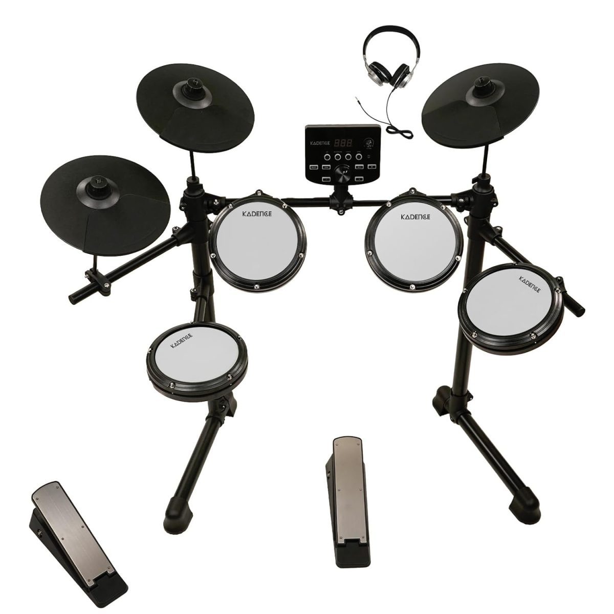 Kadence 7-Piece Electronic Drum Set – Beginner Electric Kit with Mesh Pads, Headphones, Sticks, Pedals, Bluetooth & LED Display (MD200A) - Image 2