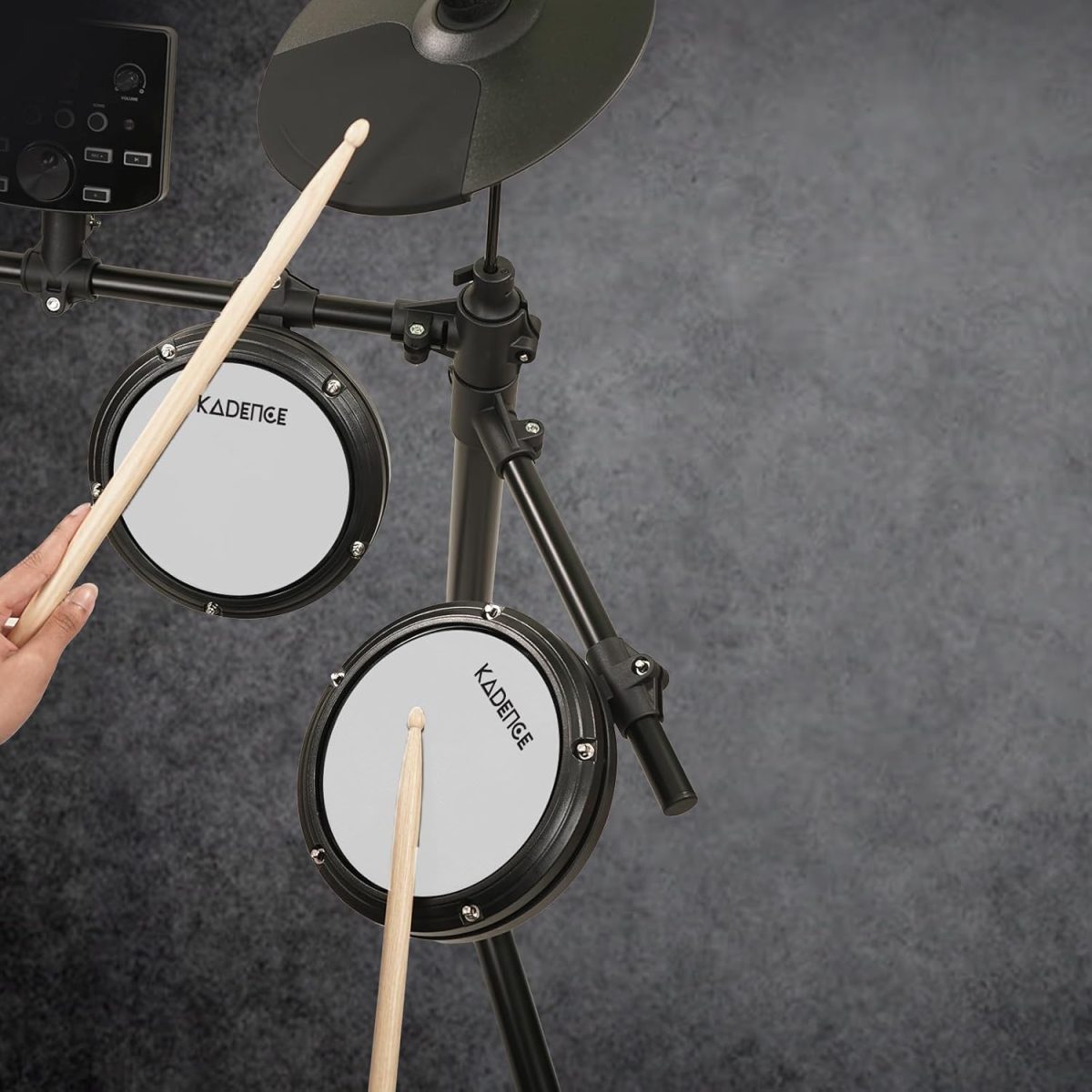 Kadence 7-Piece Electronic Drum Set – Beginner Electric Kit with Mesh Pads, Headphones, Sticks, Pedals, Bluetooth & LED Display (MD200A) - Image 7