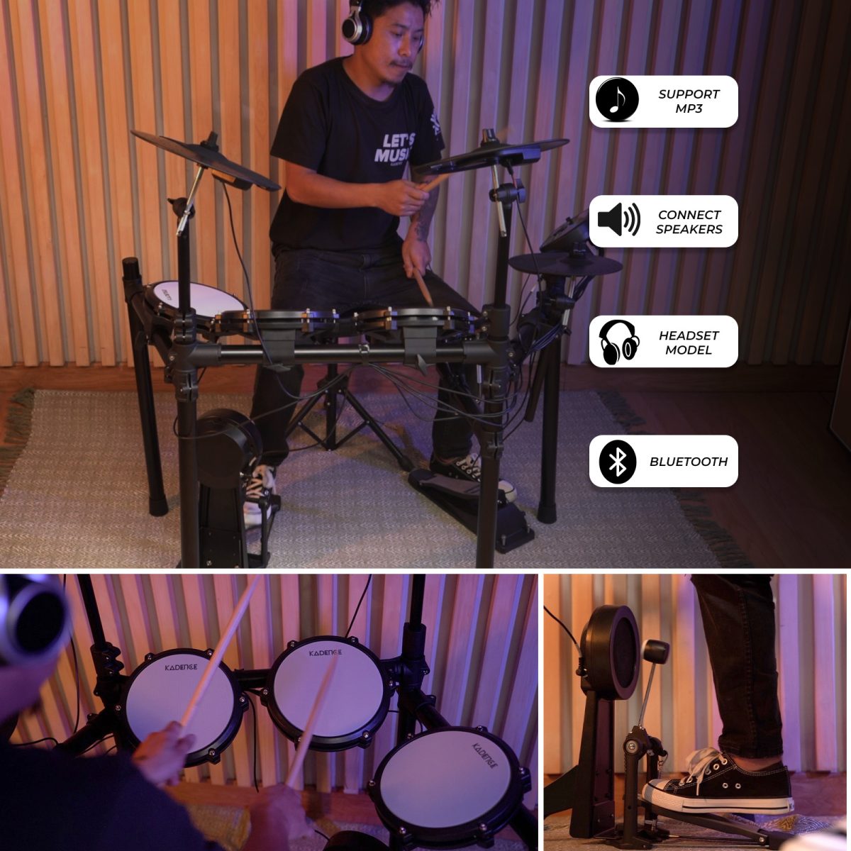 Kadence Gen 2025 – 8-Piece Professional Electronic Drum Set with Mesh Pads, Cymbals, Drum Module, Pedal, Headphones & Sticks (MD200S) - Image 3