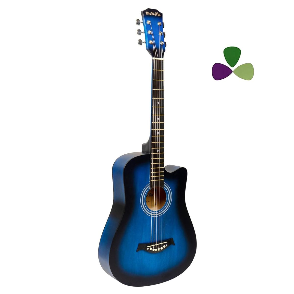 Medellin 38” Acoustic Guitar with (free learning course) Matt finish with Picks(Blue) - Image 4