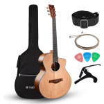 Acoustica Series 40-inch Grand Auditorium Cutaway Electro-Acoustic Guitar, Ash Wood, EQ with Built-in Tuner, Includes picks, capo, strap, and set of strings