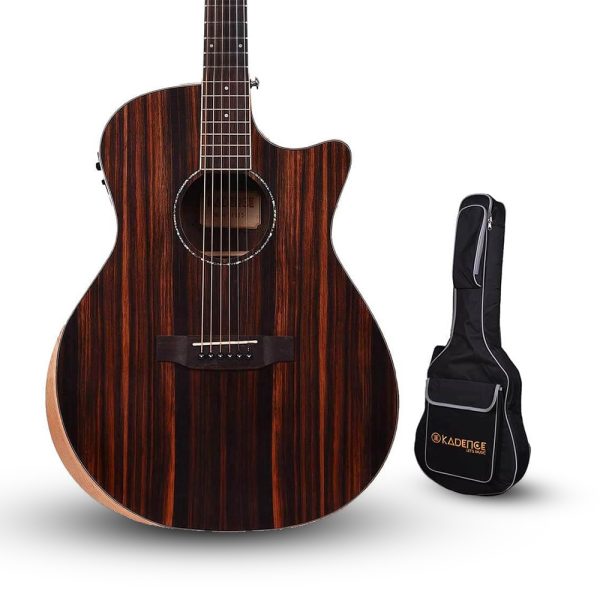 Kadence Acoustica 40" Acoustic Solid Top Guitar matt finish, Cut-away design with Fishman EQ with Bag (Black Wood)