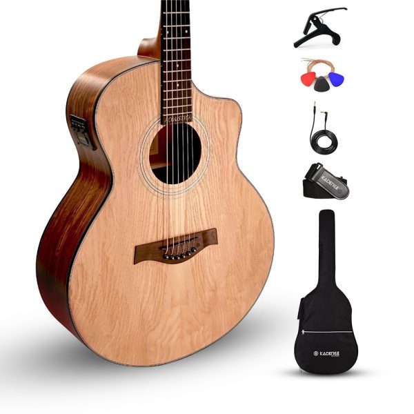 Kadence Electric Acoustic Guitar A06EQN (Ash Wood) - Semi Acoustic Guitar with Pickup, Inbuilt Tuner, Capo, Strings, Picks, Strap, Cable and Padded bag - Electro Guitars for Beginners & Professionals