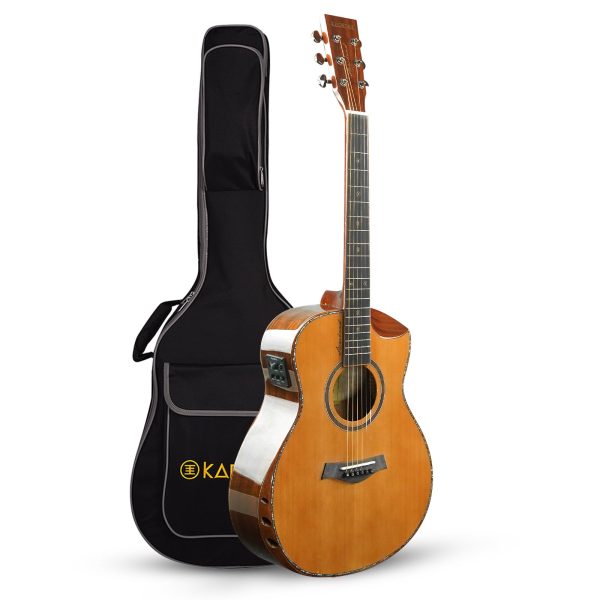 Kadence Slowhand Solid Cedar Wood Guitar Premium Solid Wood Guitar with EQ, Heavy Padded Bag and Handrest. (SH100Pro)