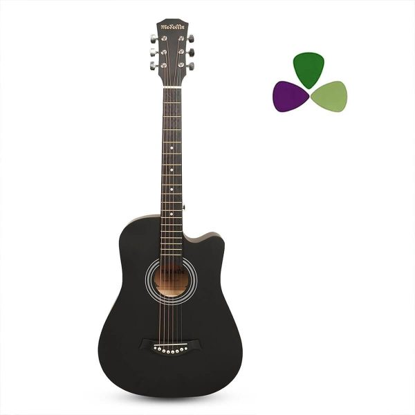Medellin 38 inch acoustic guitar black – matt finish with picks
