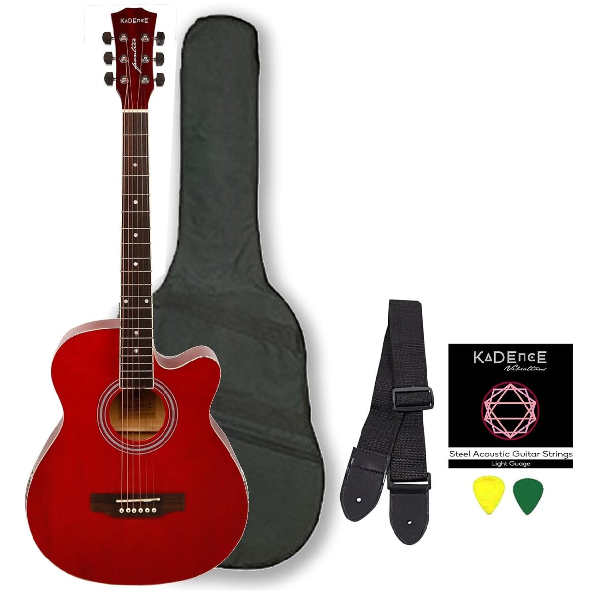 Kadence Frontier Series, Red Acoustic Guitar Combo Bag, Strap, Strings And 3 Picks - Image 3