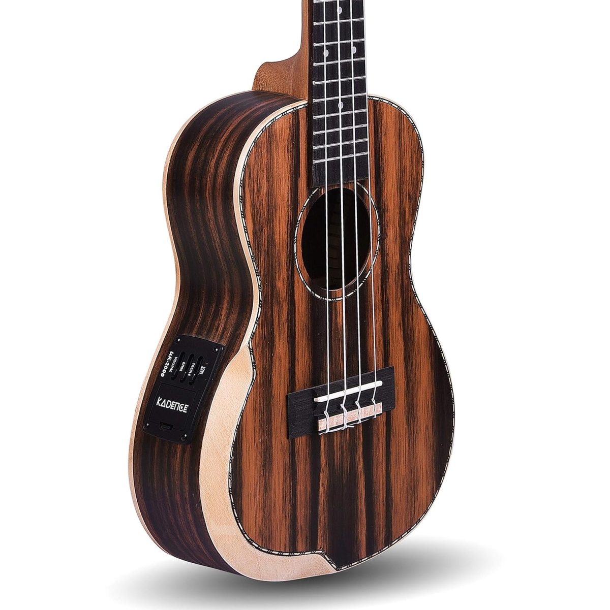 Kadence Ukulele 24" Concert Size, Specially Crafted Exotic Wood Design, fluorocarbon strings Electric Acoustic Ukulele with EQ and Bag (Black Wood) - Image 4