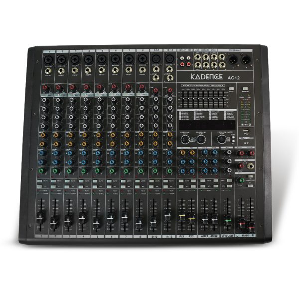 Kadence AG12 12-Channel USB Audio Mixer with Bluetooth, Dual DSP Effects, 24-Bit/96kHz Sampling, Graphic EQ & USB Playback – Ideal for Live Sound, Studio, and Broadcast