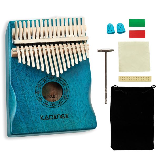 Kadence 17 Key Blue Kalimba with Arm Rest Peach Blossom Wood Thumb Piano (Marimba, Finger Piano)