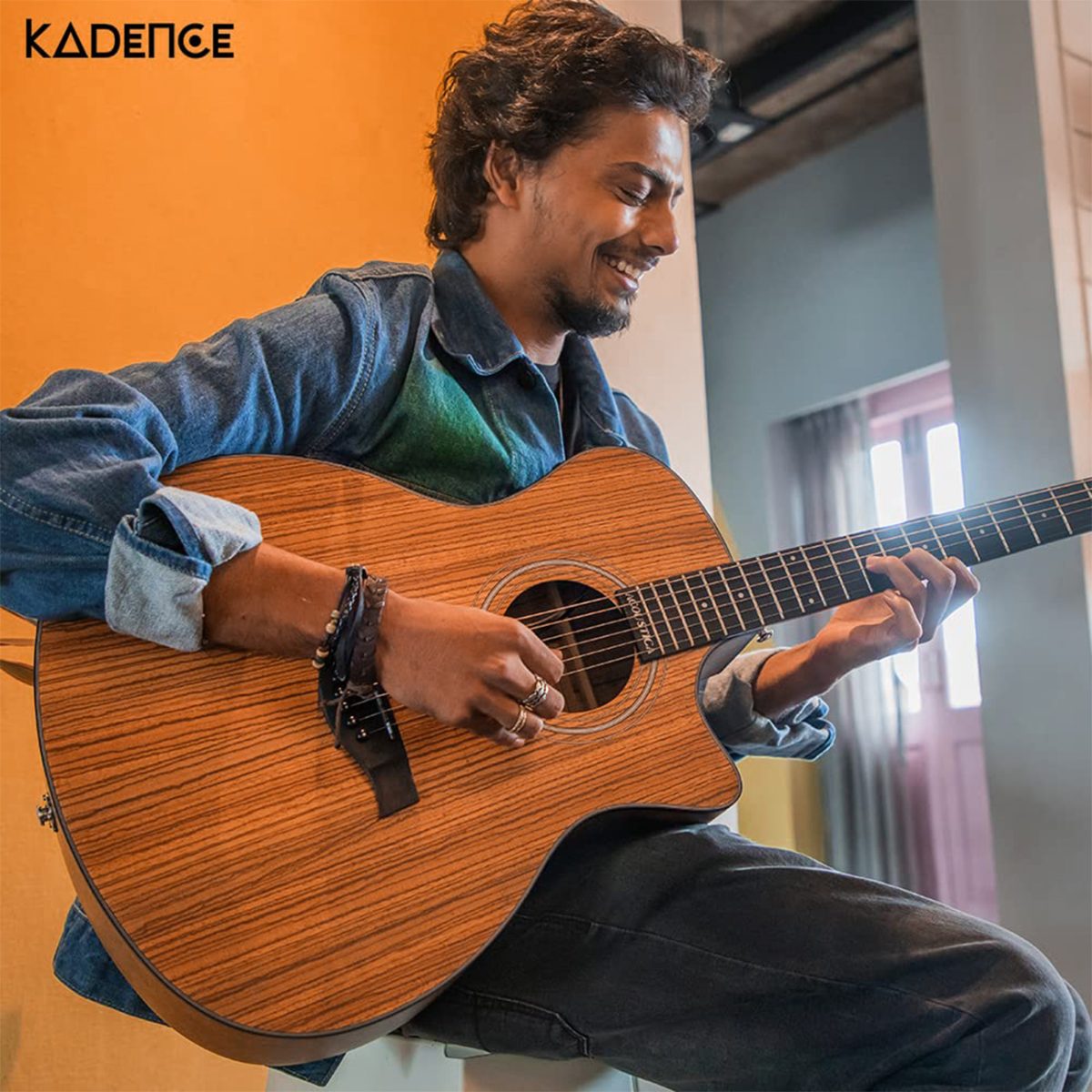 Kadence Guitar Acoustica Series A05, Electric Acoustic Guitar, Zebra Wood with Pickup, Inbuilt tuner and Bag (Zebra Wood, Electro Acoustic) - Image 6