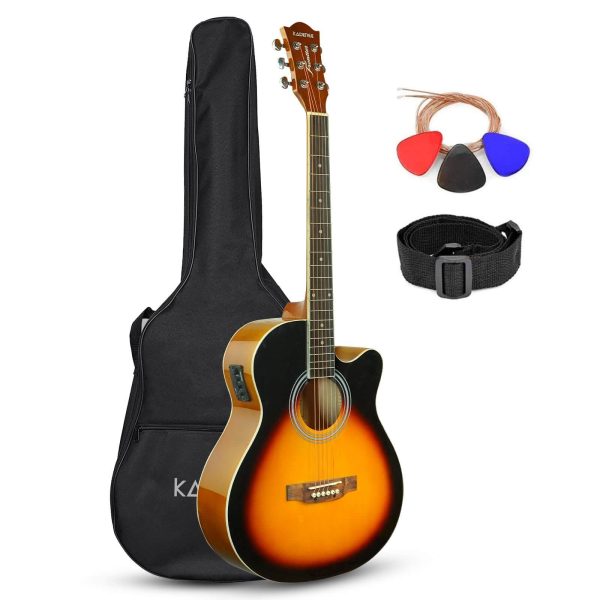 Kadence Frontier Series 40 Incheses wood Semi Acoustic Guitar With Die Cast Keys (Bag,Strap,Strings And 3 Picks) (Sunburst)