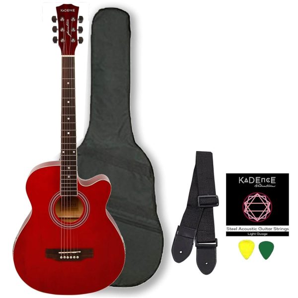 Kadence Frontier Series, Red Acoustic Guitar Combo Bag, Strap, Strings And 3 Picks