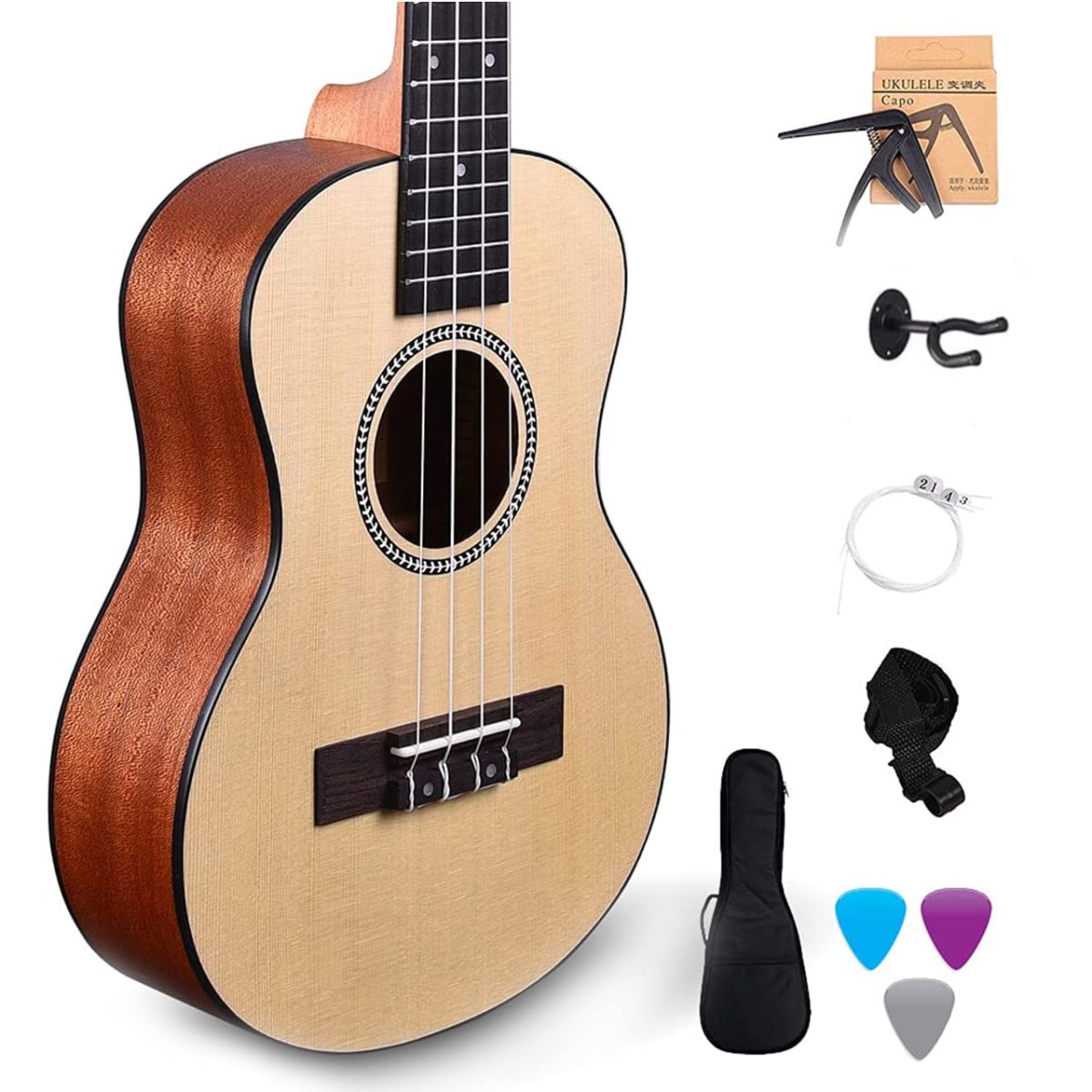 Image 1 Kadence Ukulele 24" Concert Size + (Free online learning Course) Spruce wood ukelele Super combo with Strap, Bag, stand Strings, Capo, Picks & learning course (Super Combo) - Image 1