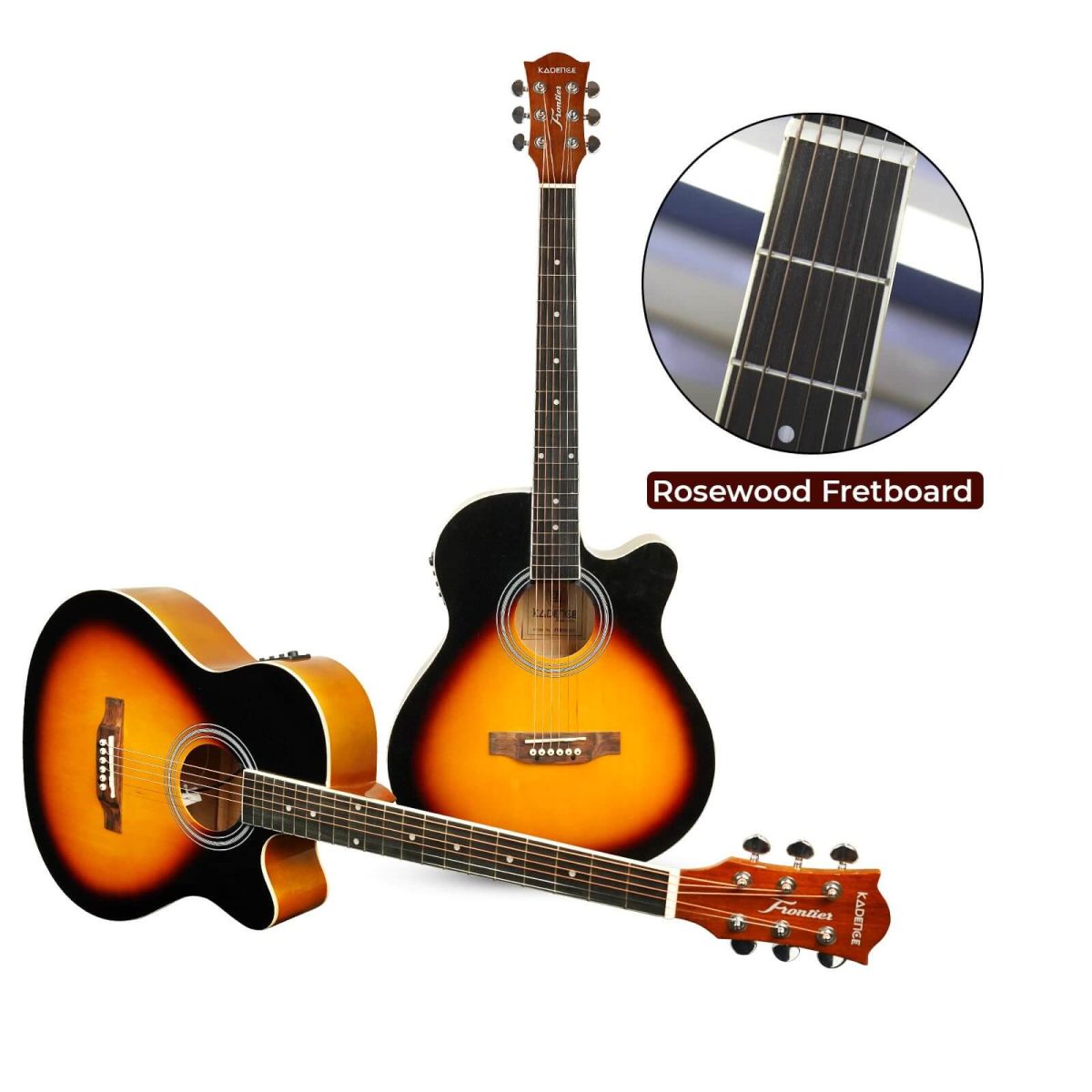 Image 6 Kadence Frontier Series 40 Incheses wood Semi Acoustic Guitar With Die Cast Keys (Bag,Strap,Strings And 3 Picks) (Sunburst) - Image 6