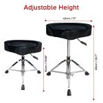 Kadence Hydraulic Drum Throne – Adjustable Height Drum Seat with Padded Velvet Cushion & Stable Tripod Base – Heavy-Duty Stool for Drummers, Studio & Live Performance - Motorcycle Style Stool - Image 2