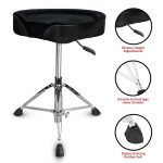 Kadence Hydraulic Drum Throne – Adjustable Height Drum Seat with Padded Velvet Cushion & Stable Tripod Base – Heavy-Duty Stool for Drummers, Studio & Live Performance - Motorcycle Style Stool - Image 4