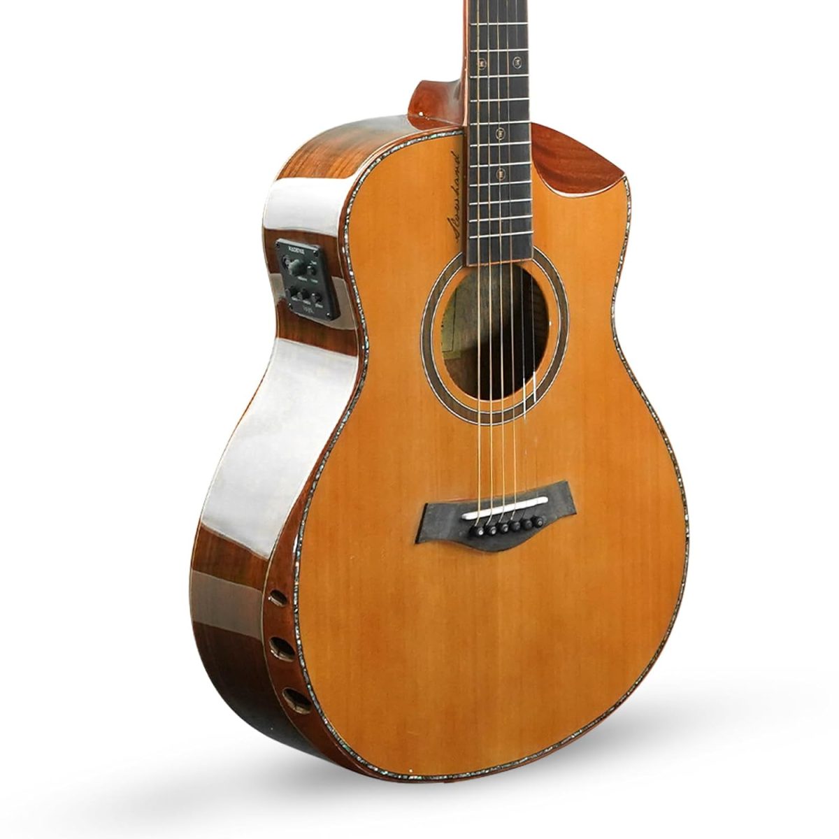 616NjGDNFsL._SL1500_ Kadence Slowhand Solid Cedar Wood Guitar Premium Guitar with EQ, Heavy padded Bag and Handrest - Image 2