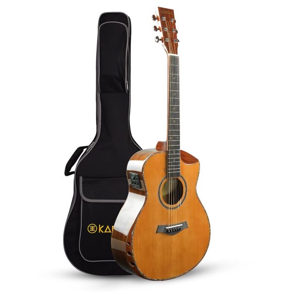 Kadence Slowhand Solid Cedar Wood Guitar Premium Guitar with EQ, Heavy padded Bag and Handrest