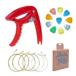 Kadence Guitar Strings and Transparent Red guitar capo with 10 Hostile Guitar picks (Transparent Red)