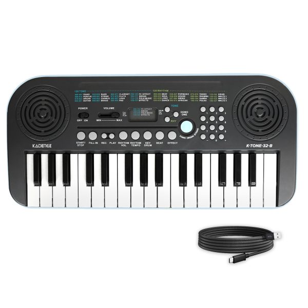 Kadence K-Tone Mini Blue Keyboard – 32 Mini Accordion Keys, 128 Tones including 15 Realistic Voices & 8 Indian Instruments, 128 Rhythms, 30 Demo Songs, Dual Stereo Speakers – Kids Beginner Keyboard