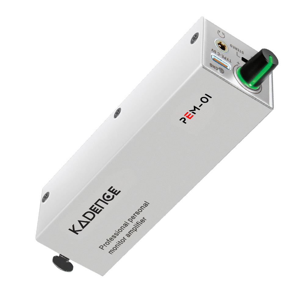 Kadence PEM-01 in-ear personal monitor amplifier wired IEM belt pack front view Kadence PEM-01 in-ear personal monitor amplifier wired IEM belt pack front view