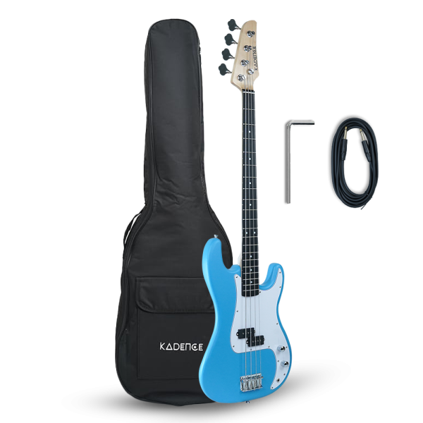 Kadence (PBLB) Tennessee 46.5” Electric Bass Guitar (P-Style) | Solid PoplarWood Body, Maple Neck | Split-Coil Pickup | Fixed Bridge | Gig Bag + Cable  | Matte Blue