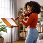 Kadence NK96B Professional Wooden Music Sheet Stand | Heavy Wide Square Steel Base | Dual Page Clips - Image 4