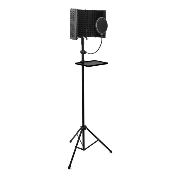 Kadence MSTD801 Foldable Microphone Stand with 5-Panel Isolation Shield, Pop Filter & Tripod Base | Adjustable Height | Studio, Podcast & Voiceover Use