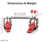 Kadence DBP-TWN-RD Double Kick Bass Drum Pedal | Dual Chain Drive & Adjustable Tension | Heavy-Duty Base Plate | Professional Stage & Studio Performance - Image 3