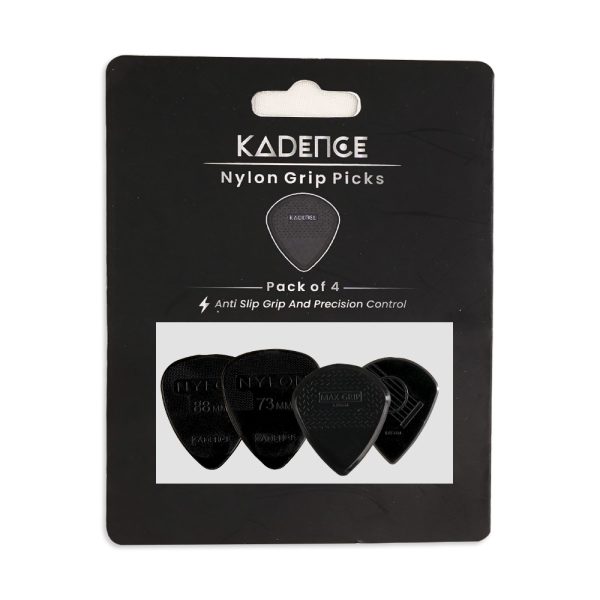 Kadence NG4 Nylon Guitar Picks (Pack of 4) | 0.73, 0.88, 1.55 & 1.80mm Plectrums | Anti-Slip Grip for Precision Control | For Acoustic, Electric & Bass Guitars