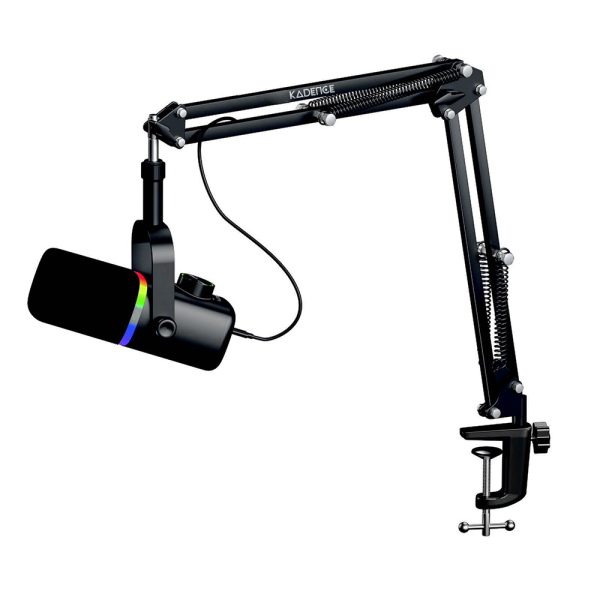 Kadence K777 Type-C Condenser Mic with Boom Arm Stand | Cardioid Microphone with Volume Control & RGB Light | Desktop Stand & Boom Arm Clamp Included | Plug & Play for PC, Laptop & Smartphone