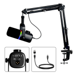 Kadence K777 Jamming Series USB/XLR Dynamic Microphone | Podcast, Gaming & Streaming Mic with RGB Lighting, Noise Reduction, Mute Button, Gain Control & Monitoring | Includes Boom Arm & Desk Stand