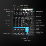 Kadence KOTG-4 Jamming Series 4 Channel Audio Mixer with OTG Recording | Podcast, Streaming & Live Sound Mixer | 192kHz/24-Bit USB Audio Interface | USB/BT Playback | 99 DSP Effects with Faders - Image 5