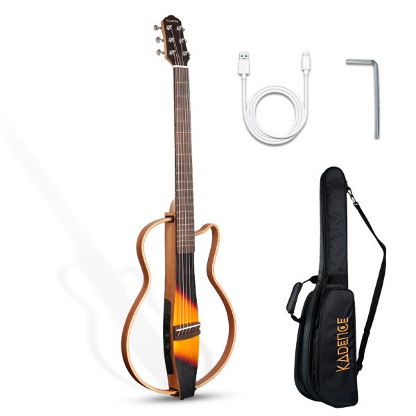 Kadence SLAG10-BRN Touring Series 39" Silent Electro-Acoustic Guitar | Okoume Wood | 3-band EQ, BT, 6.35mm Out, AUX In/Out, Chromatic Tuner & Effects | Includes Bag, Allen Key & Charging Cable