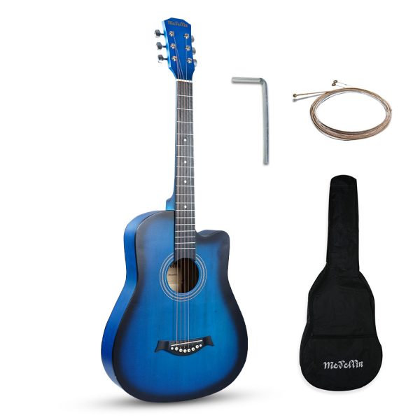 Medellin M38BLTR 38" Beginner Acoustic Guitar with Truss Rod - Matte Blue | Grand Auditorium Body with Linden Wood, Includes Bag, Allen Key, Strings and Learning Course